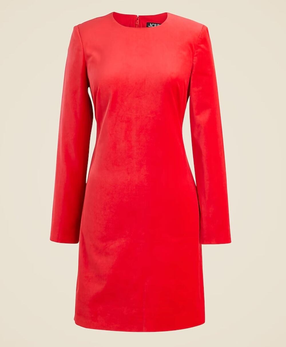 J.Crew Long-Sleeve Shift Dress Red Stretch Luxe Velvet Size 2 NWT Holiday Dress
